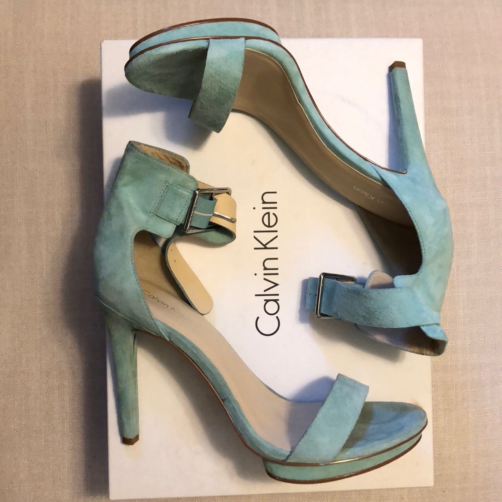 Baby blue suede heels